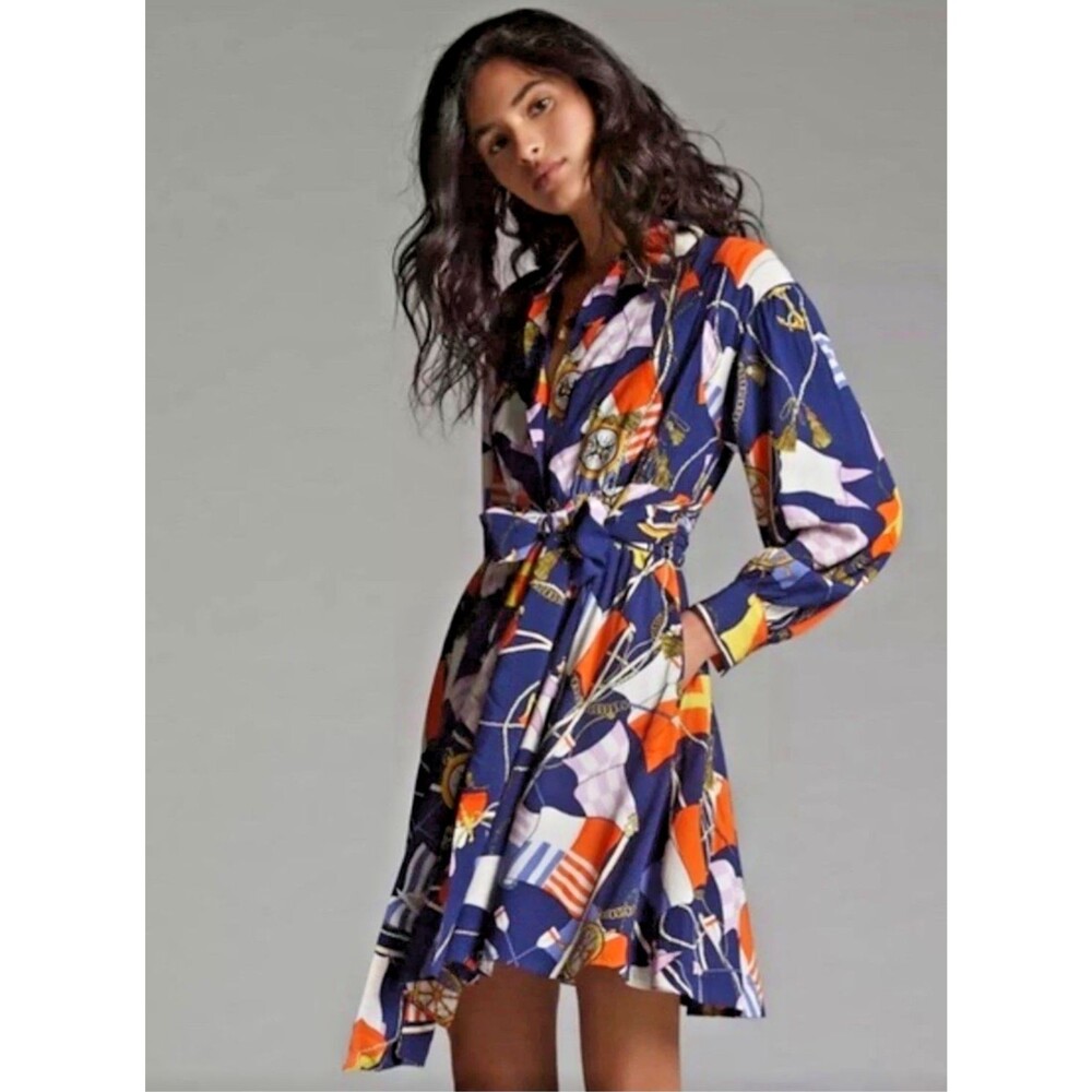 Anthropologie Maeve Mini Shirtdress in Navy Flag Sail Preppy Nautical Dress Sz S